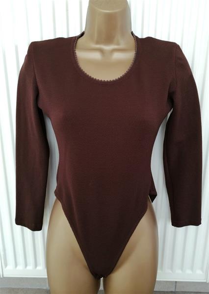 Grote foto chocoladebruine bodysuit in mooie nopjesstof kleding dames tops