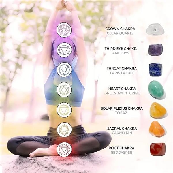 Grote foto energie zeven chakras set sieraden tassen en uiterlijk edelstenen en kralen