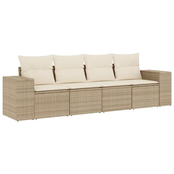 Grote foto vidaxl 4 delige loungeset met kussens poly rattan beige tuin en terras tuinmeubelen