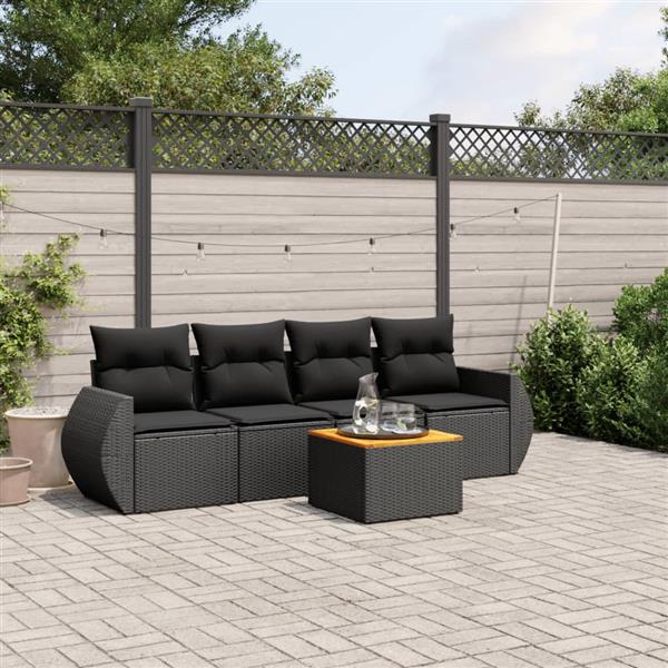 Grote foto vidaxl 5 delige loungeset met kussens poly rattan zwart tuin en terras tuinmeubelen