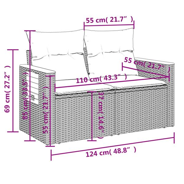 Grote foto vidaxl 3 delige loungeset met kussens poly rattan grijs tuin en terras tuinmeubelen