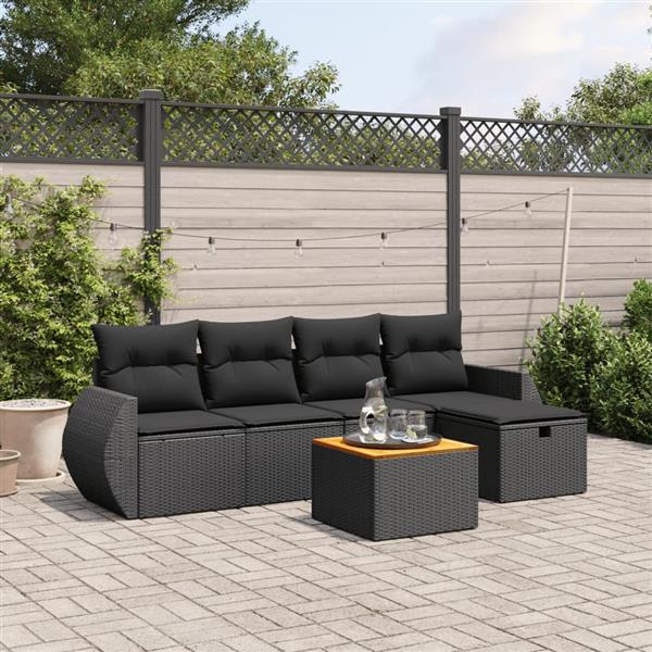 Grote foto vidaxl 6 delige loungeset met kussens poly rattan zwart tuin en terras tuinmeubelen