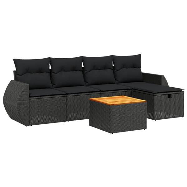 Grote foto vidaxl 6 delige loungeset met kussens poly rattan zwart tuin en terras tuinmeubelen