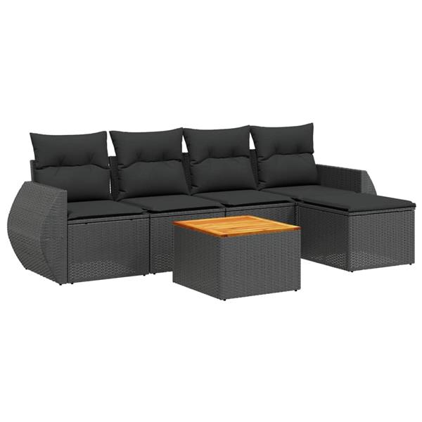 Grote foto vidaxl 6 delige loungeset met kussens poly rattan zwart tuin en terras tuinmeubelen