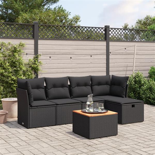 Grote foto vidaxl 6 delige loungeset met kussens poly rattan zwart tuin en terras tuinmeubelen