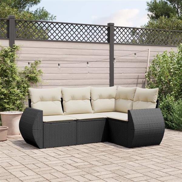 Grote foto vidaxl 4 delige loungeset met kussens poly rattan zwart tuin en terras tuinmeubelen