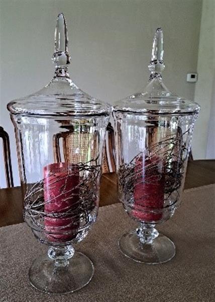 Grote foto te koop set van 2 glazen vazen potten met deksel antiek en kunst vazen