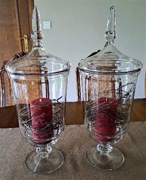 Grote foto te koop set van 2 glazen vazen potten met deksel antiek en kunst vazen