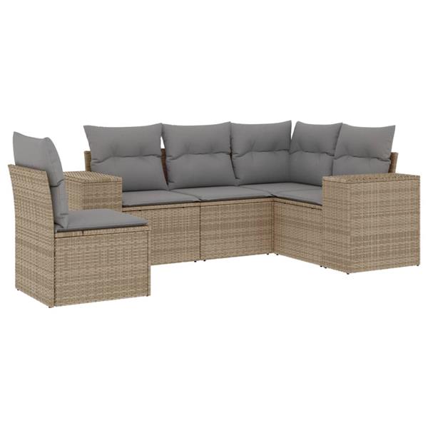 Grote foto vidaxl 5 delige loungeset met kussens poly rattan beige tuin en terras tuinmeubelen