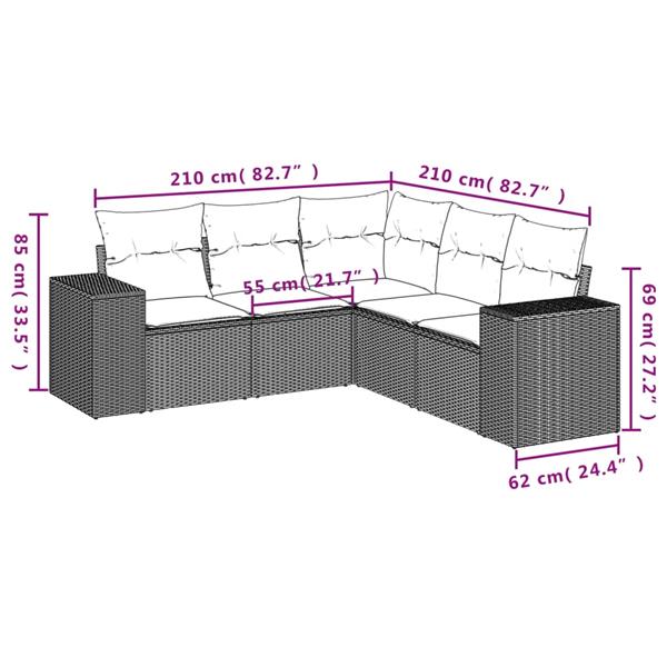 Grote foto vidaxl 5 delige loungeset met kussens poly rattan beige tuin en terras tuinmeubelen