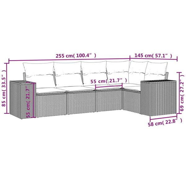 Grote foto vidaxl 5 delige loungeset met kussens poly rattan beige tuin en terras tuinmeubelen