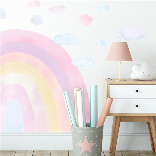 Grote foto muursticker rainbow pink pink kinderen en baby complete kinderkamers