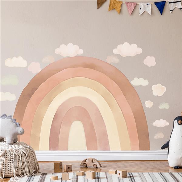 Grote foto muursticker rainbow beige beige kinderen en baby complete kinderkamers