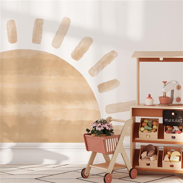 Grote foto muursticker sun beige beige kinderen en baby complete kinderkamers