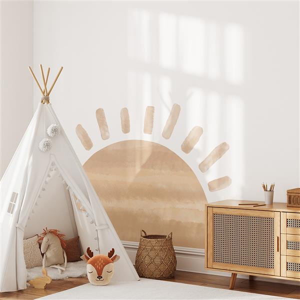 Grote foto muursticker sun beige beige kinderen en baby complete kinderkamers