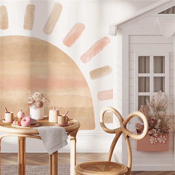 Grote foto muursticker sun pink pink kinderen en baby complete kinderkamers