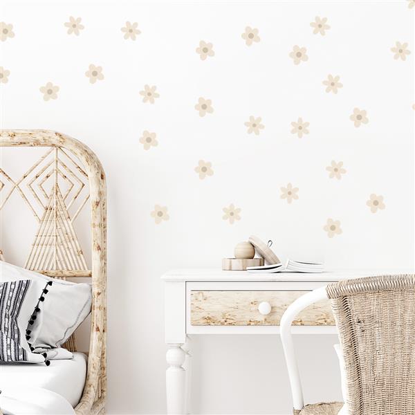 Grote foto muurstickers daisies i beige daisies i kinderen en baby complete kinderkamers