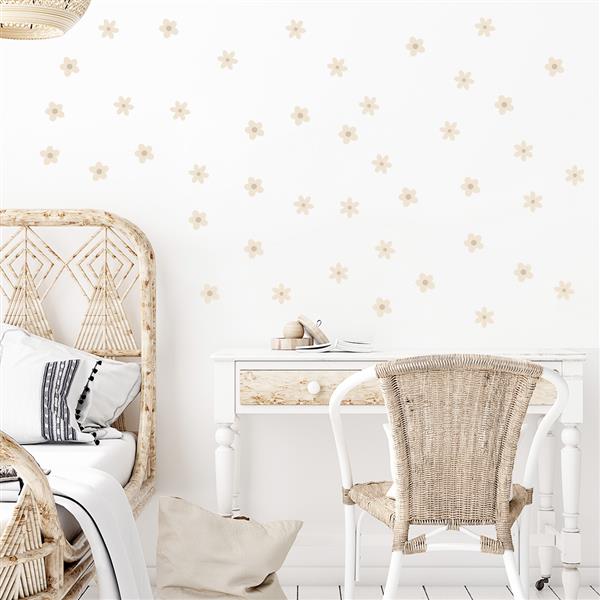 Grote foto muurstickers daisies i beige daisies i kinderen en baby complete kinderkamers