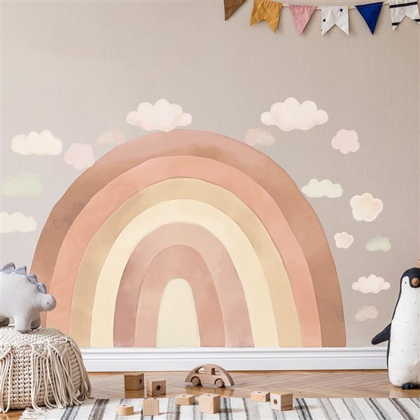 Grote foto muursticker rainbow beige beige kinderen en baby complete kinderkamers