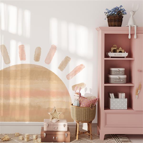 Grote foto muursticker sun pink pink kinderen en baby complete kinderkamers