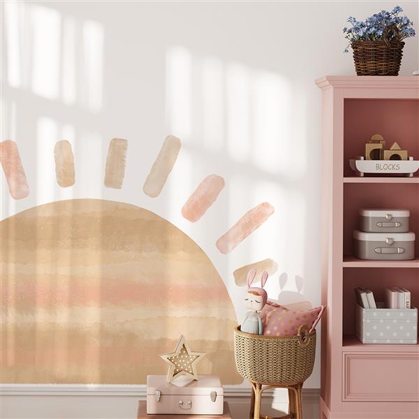 Grote foto muursticker sun pink pink kinderen en baby complete kinderkamers