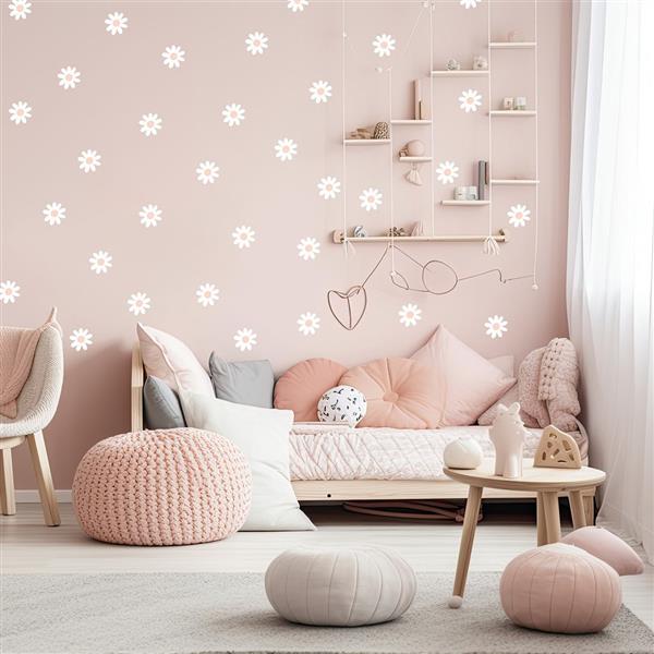 Grote foto muurstickers daisies vii white daisies vii kinderen en baby complete kinderkamers