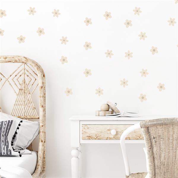 Grote foto muurstickers daisies i beige daisies i kinderen en baby complete kinderkamers