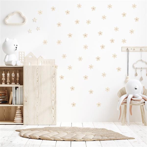 Grote foto muurstickers daisies i beige daisies i kinderen en baby complete kinderkamers