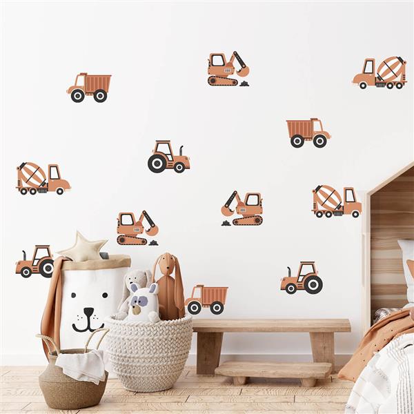 Grote foto muursticker boho construction vehicles vehicles kinderen en baby complete kinderkamers