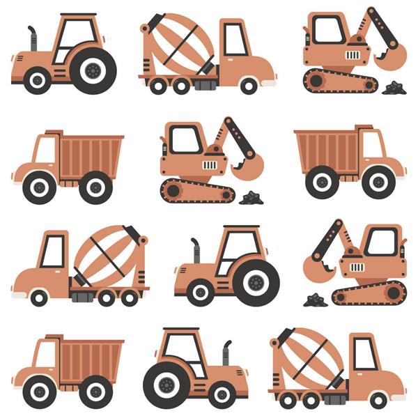 Grote foto muursticker boho construction vehicles vehicles kinderen en baby complete kinderkamers