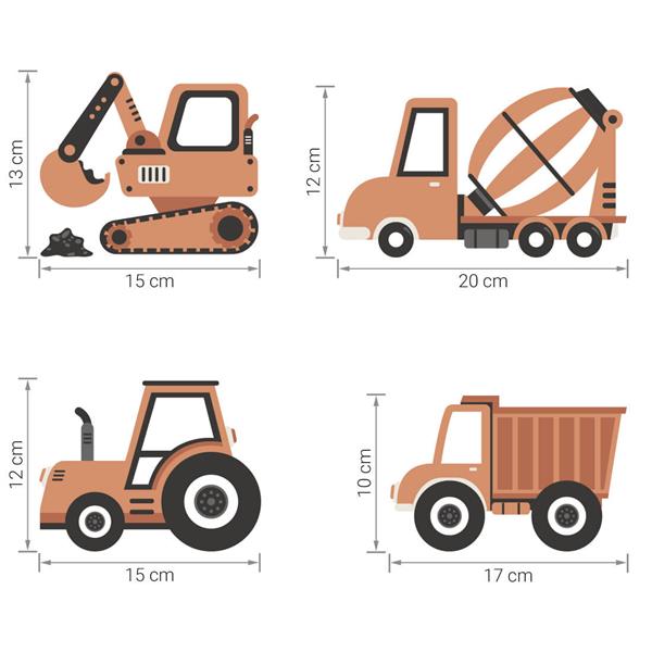Grote foto muursticker boho construction vehicles vehicles kinderen en baby complete kinderkamers