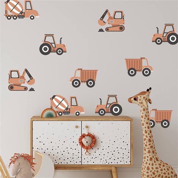 Grote foto muursticker boho construction vehicles vehicles kinderen en baby complete kinderkamers