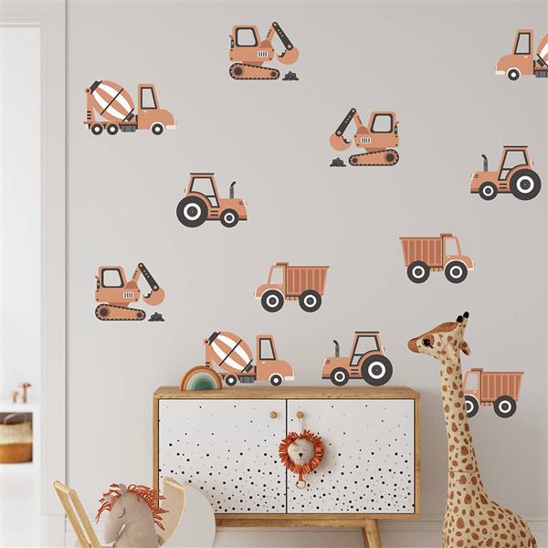 Grote foto muursticker boho construction vehicles vehicles kinderen en baby complete kinderkamers