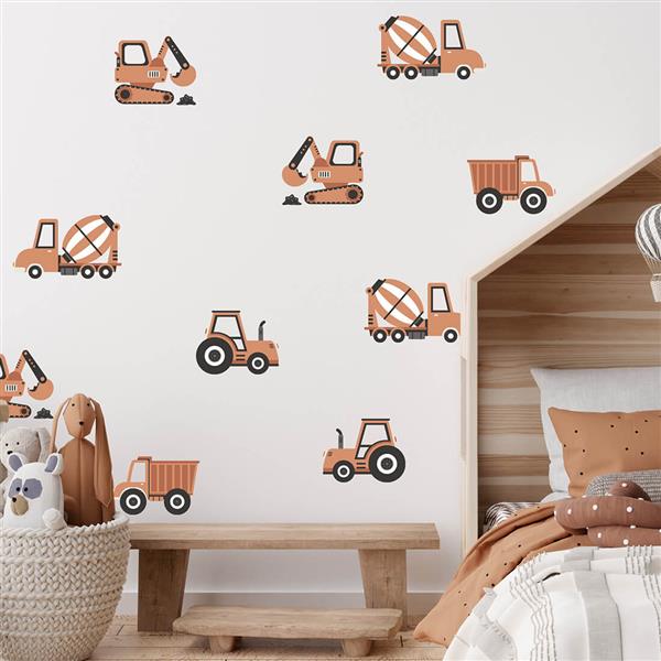 Grote foto muursticker boho construction vehicles vehicles kinderen en baby complete kinderkamers