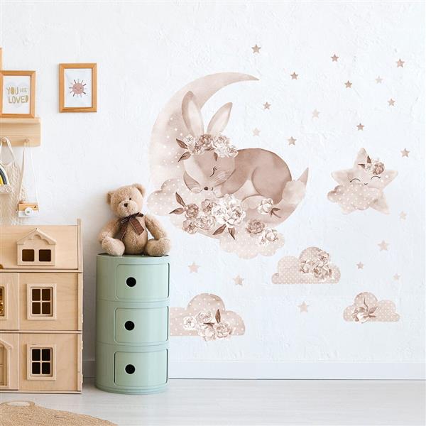 Grote foto muursticker boho sleeping rabbit sleeping rabit kinderen en baby complete kinderkamers