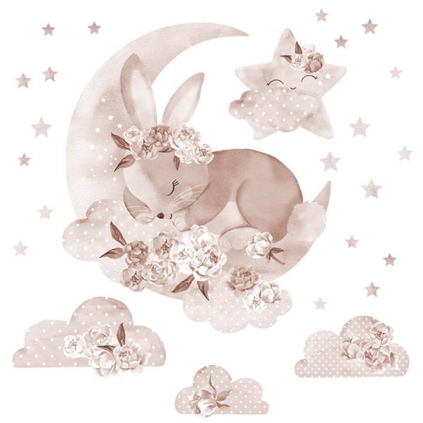 Grote foto muursticker boho sleeping rabbit sleeping rabit kinderen en baby complete kinderkamers
