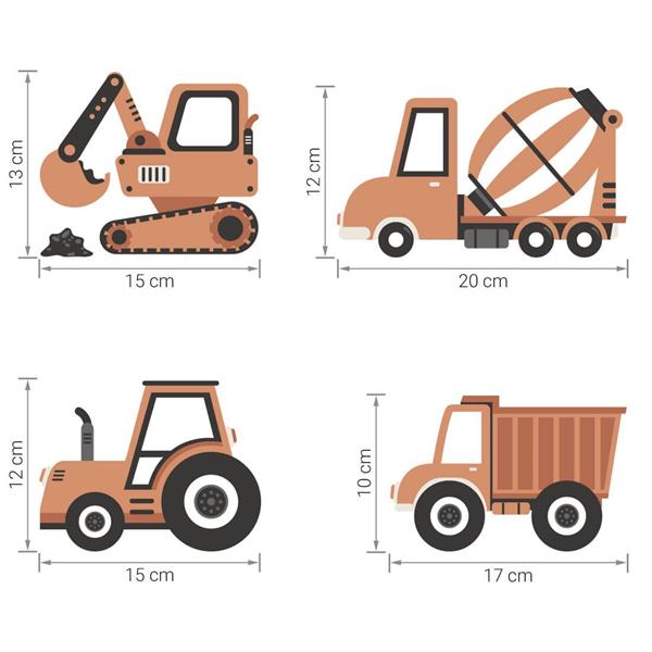Grote foto muursticker boho construction vehicles vehicles kinderen en baby complete kinderkamers
