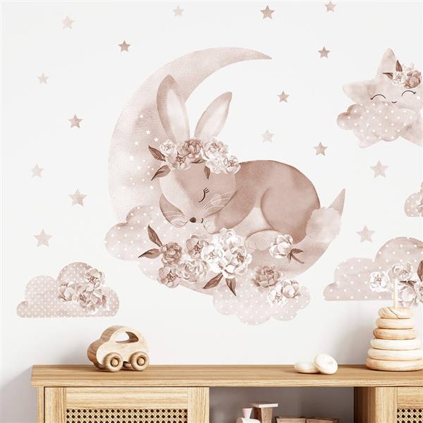 Grote foto muursticker boho sleeping rabbit sleeping rabit kinderen en baby complete kinderkamers