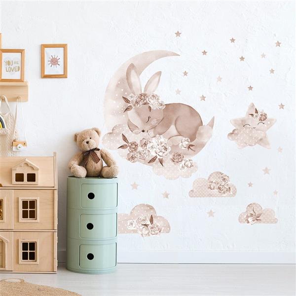 Grote foto muursticker boho sleeping rabbit sleeping rabit kinderen en baby complete kinderkamers