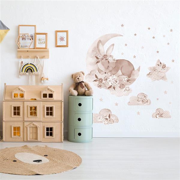 Grote foto muursticker boho sleeping rabbit sleeping rabit kinderen en baby complete kinderkamers