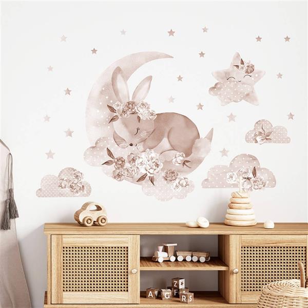Grote foto muursticker boho sleeping rabbit sleeping rabit kinderen en baby complete kinderkamers