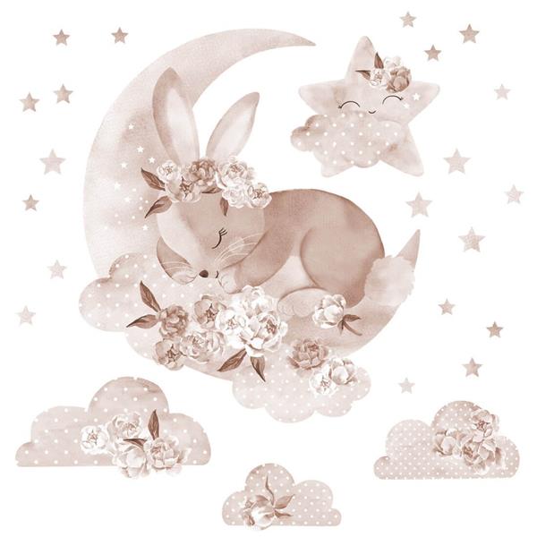 Grote foto muursticker boho sleeping rabbit sleeping rabit kinderen en baby complete kinderkamers