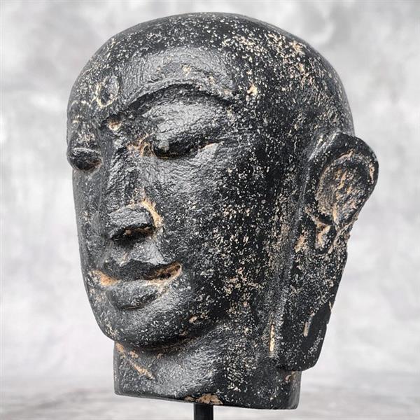 Grote foto beeld no reserve price javanese budha head on a custom stand 18 cm lavasteen 2024 antiek en kunst curiosa en brocante