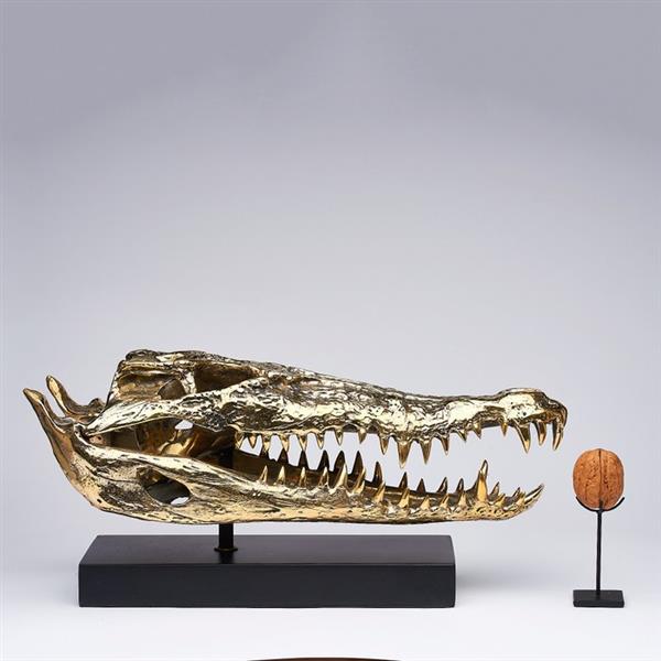 Grote foto sculptuur saltwater crocodile skull fashioned in bronze on custom stand crocodylus porosus b antiek en kunst curiosa en brocante