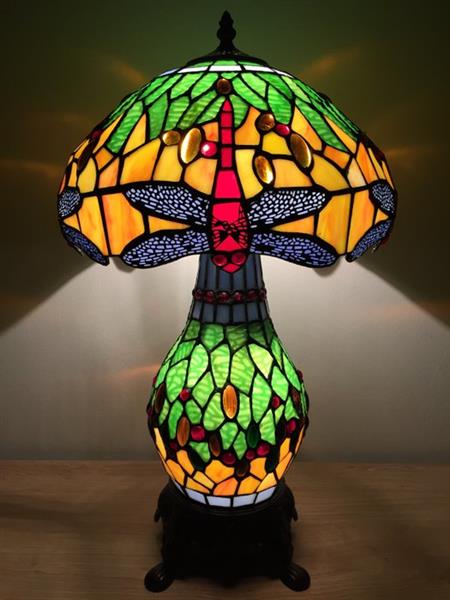Grote foto no reserve tiffany stijl tafellamp studio green dragonfly met 2 lichtpunten tafellamp glas antiek en kunst curiosa en brocante
