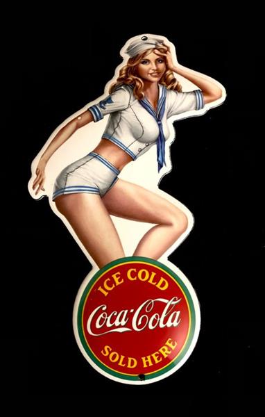 Grote foto coca cola reclamebord coca cola a jaren 90 amerikaans pin up reclamerond bord plaquette g antiek en kunst curiosa en brocante