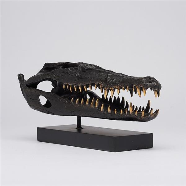 Grote foto sculptuur saltwater crocodile skull fashioned in bronze on custom stand bronze 18 cm brons antiek en kunst curiosa en brocante