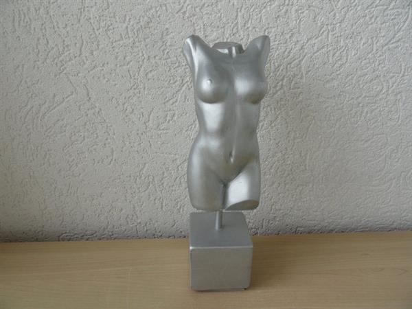 Grote foto beeld 2 torso man en vrouw 28 cm polyresin zilverkleurig antiek en kunst curiosa en brocante