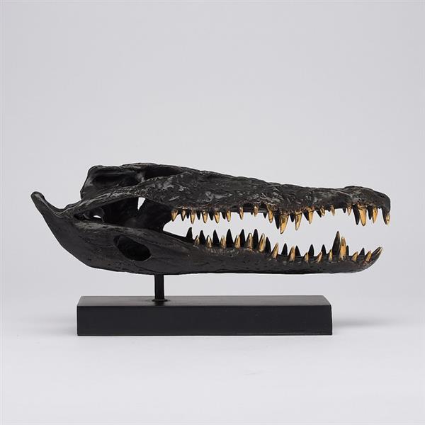Grote foto sculptuur saltwater crocodile skull fashioned in bronze on custom stand bronze 18 cm brons antiek en kunst curiosa en brocante