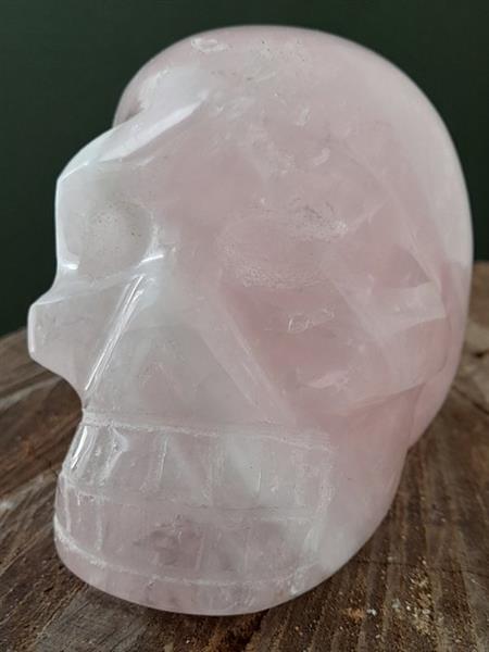 Grote foto grote eersteklas geslepen rozenkwarts schedel skull aaa kwaliteit hoogte 7.5 cm breedte 6.5 antiek en kunst curiosa en brocante